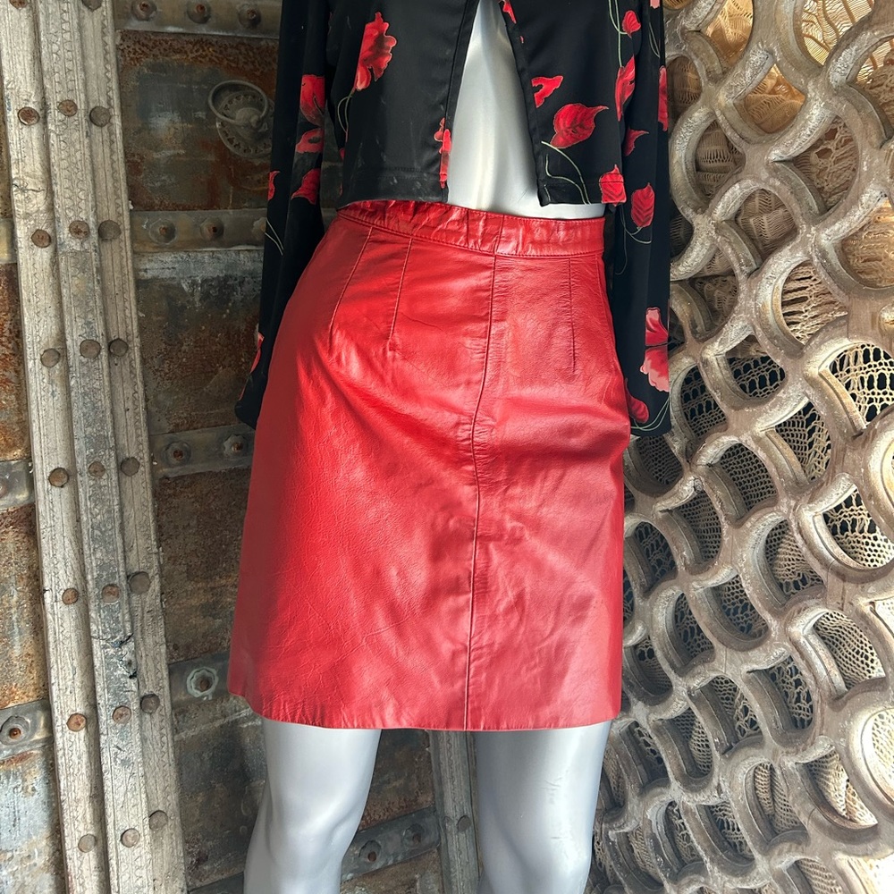 Vintage Red Leather Skirt